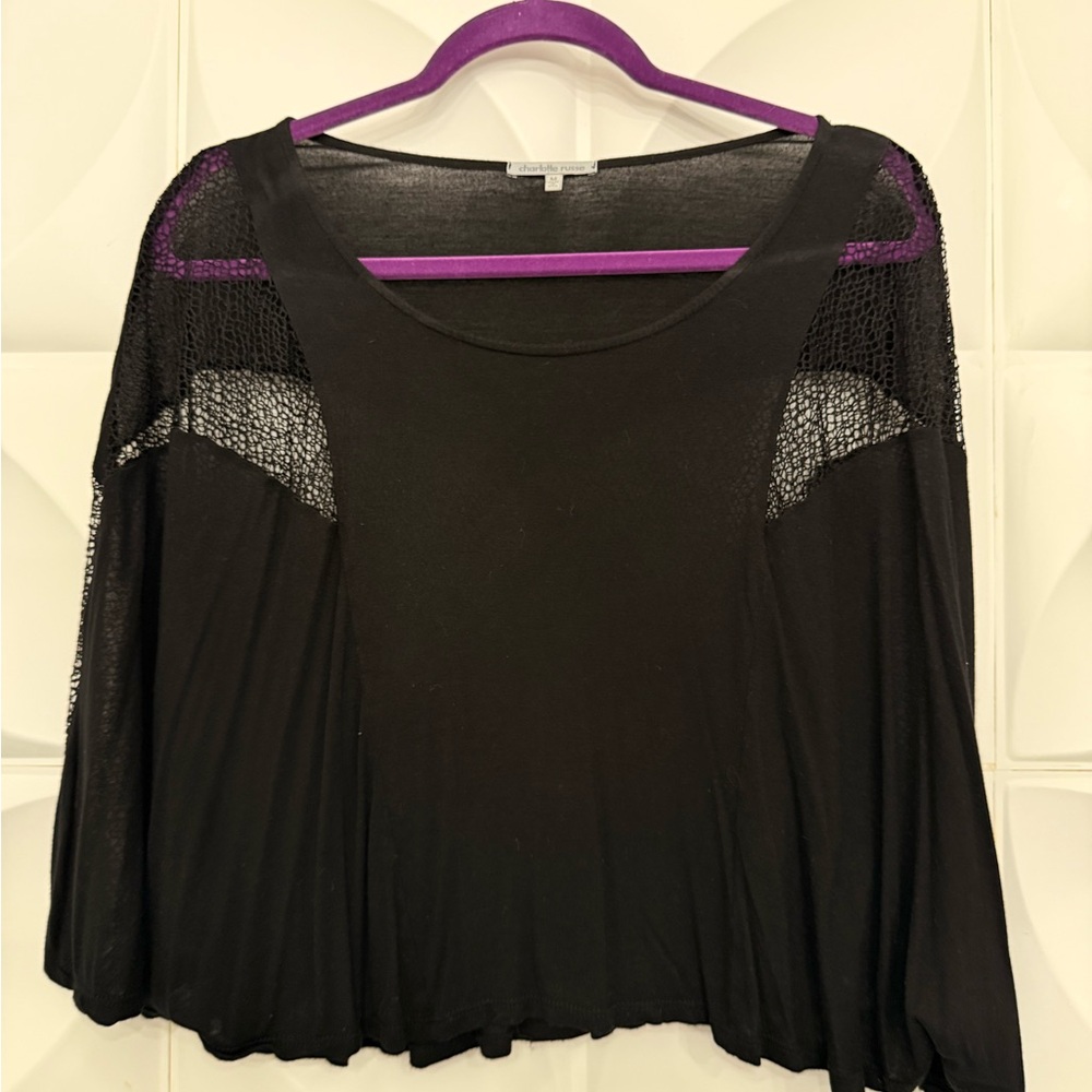Charlotte Russe Black Sheer Sleeve Top